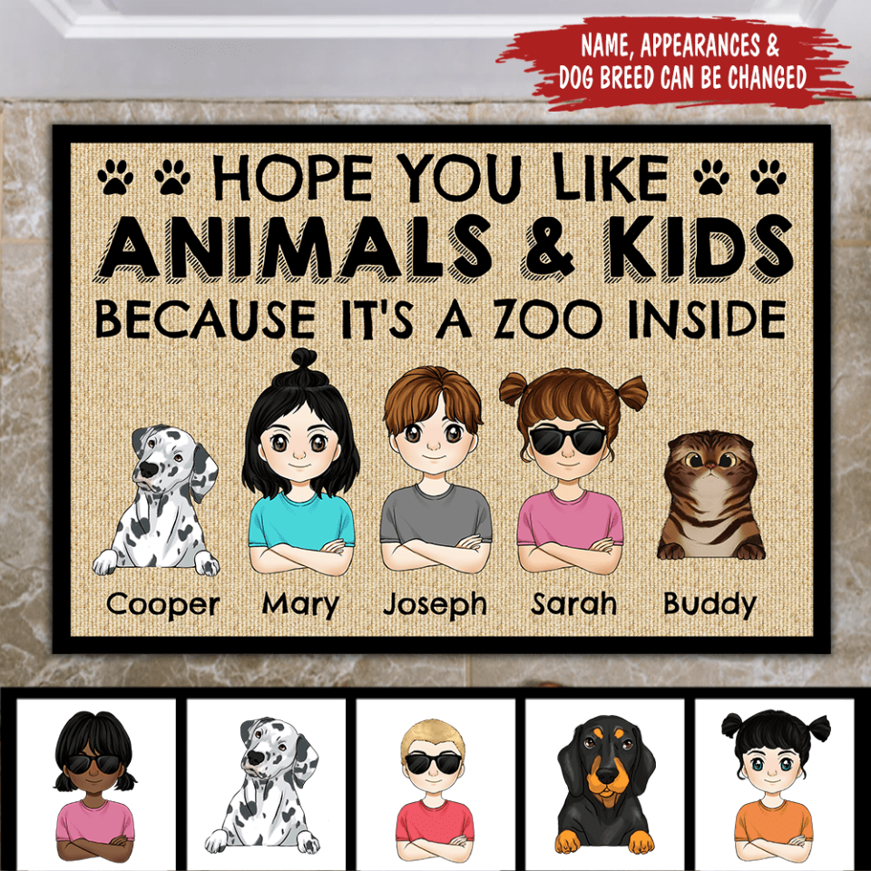 Hope You Like Animals &amp; Kids Because it&#39;s a zoo inside - Personalized Doormat
