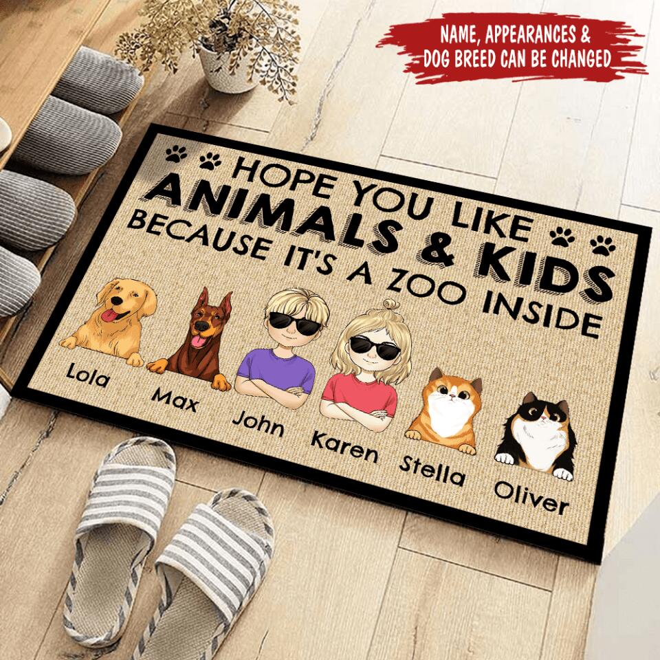 Hope You Like Animals & Kids Because it's a zoo inside - Personalized Doormat