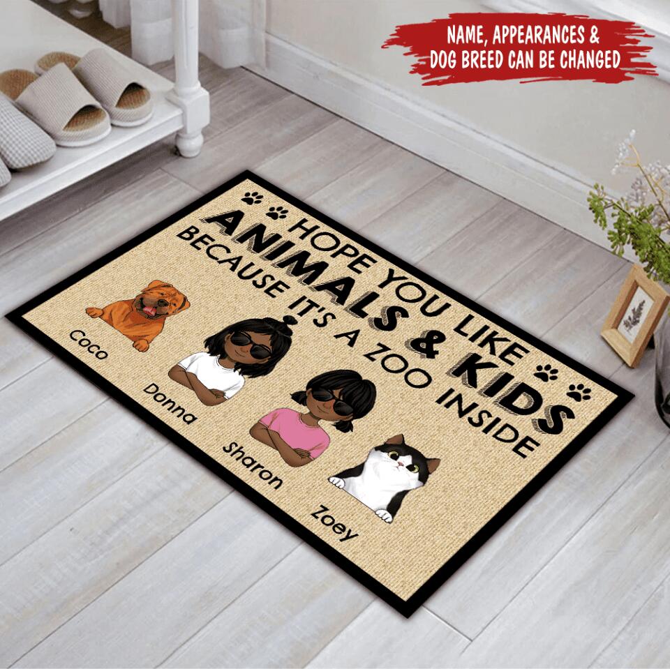 Hope You Like Animals & Kids Because it's a zoo inside - Personalized Doormat