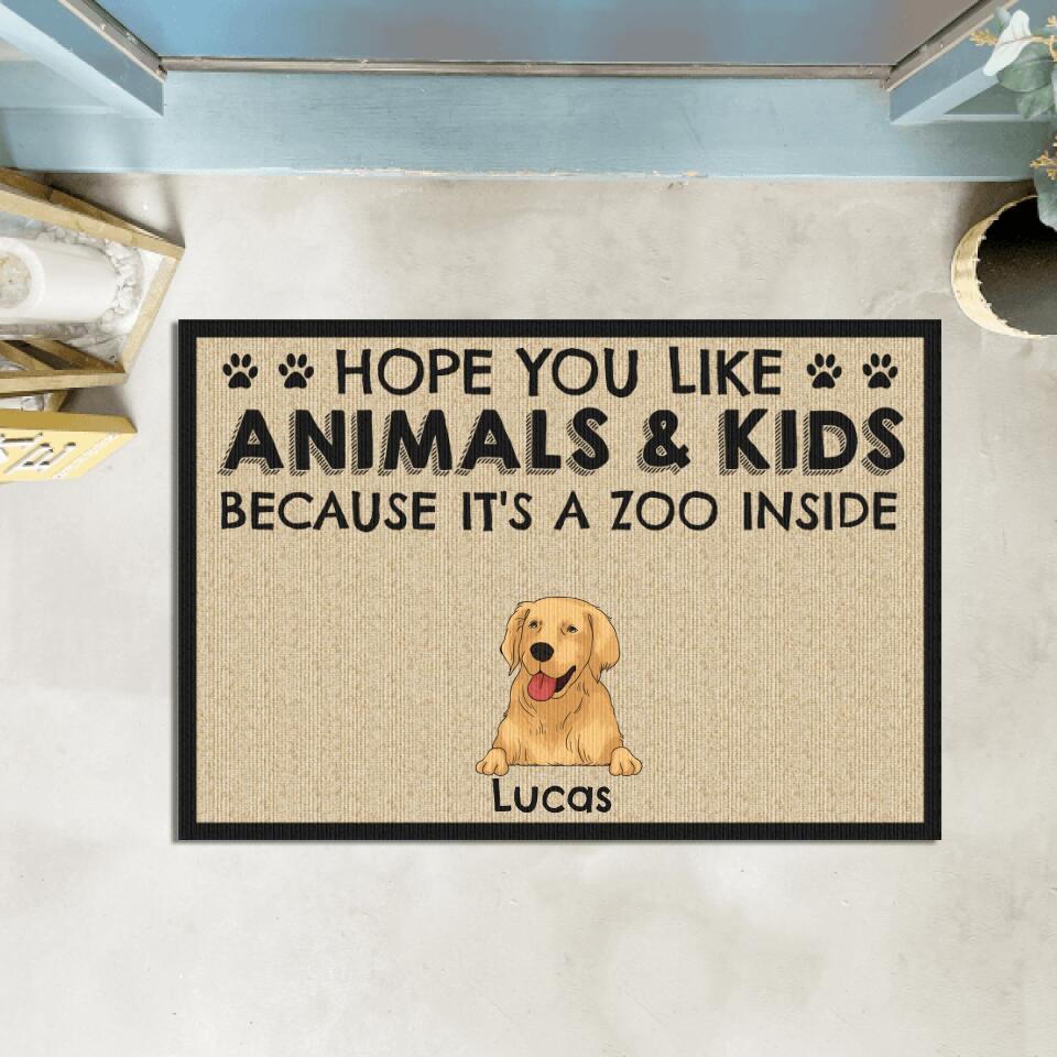 Hope You Like Animals & Kids Because it's a zoo inside - Personalized Doormat