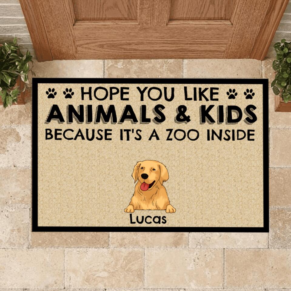 Hope You Like Animals & Kids Because it's a zoo inside - Personalized Doormat