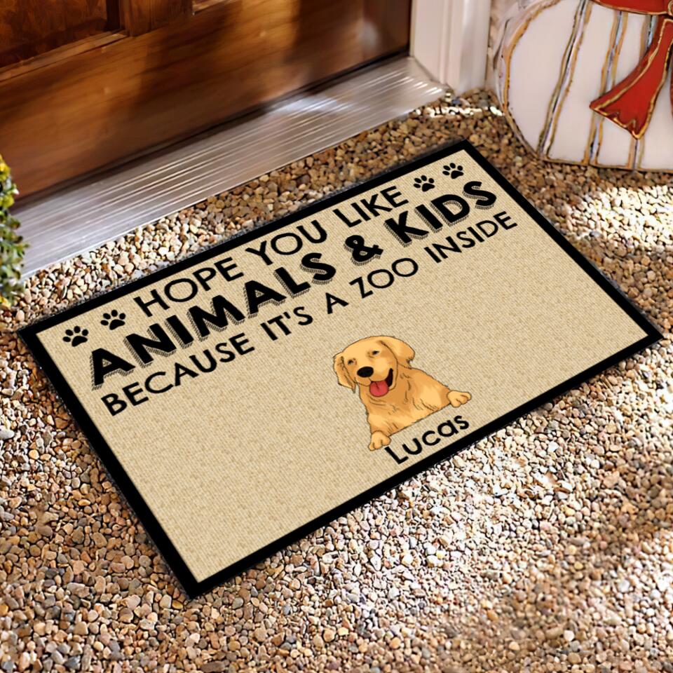 Hope You Like Animals & Kids Because it's a zoo inside - Personalized Doormat