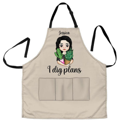 I Dig Plans - Personalized Apron, Gift For Garden Lover, Gardening Gift For Her