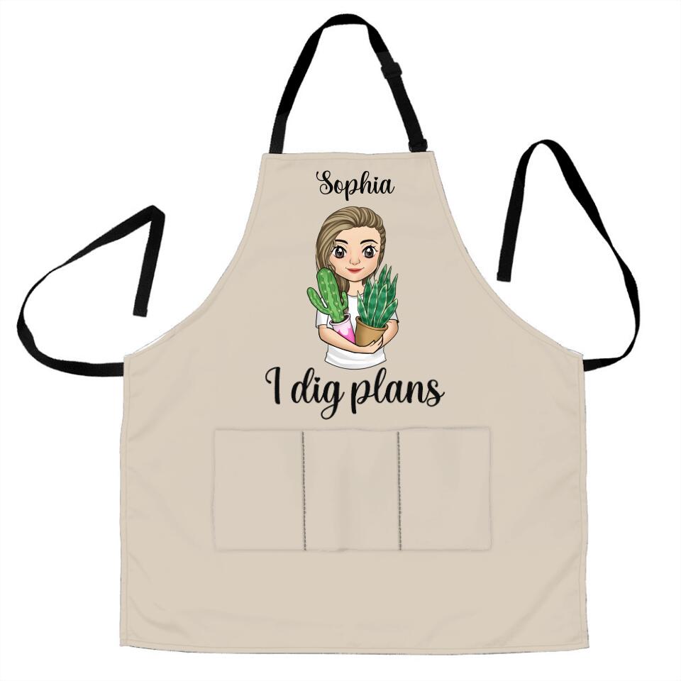 I Dig Plans - Personalized Apron, Gift For Garden Lover, Gardening Gift For Her