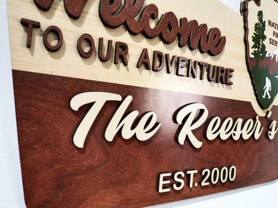 Welcome To Our Adventure - Personalized Door Sign 2 Layer, Camping Decoration