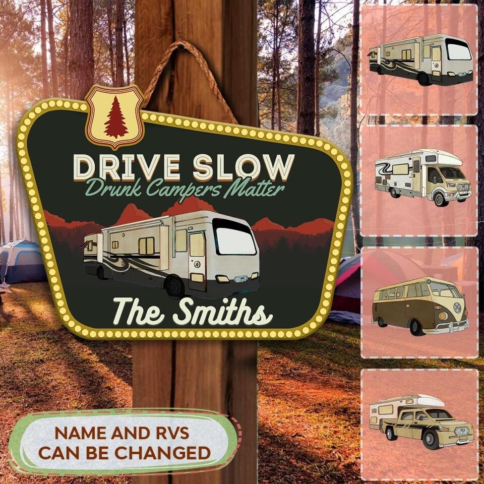 Drunk Camper Matter - Personalized Wooden Door Sign, Custom Family Sign