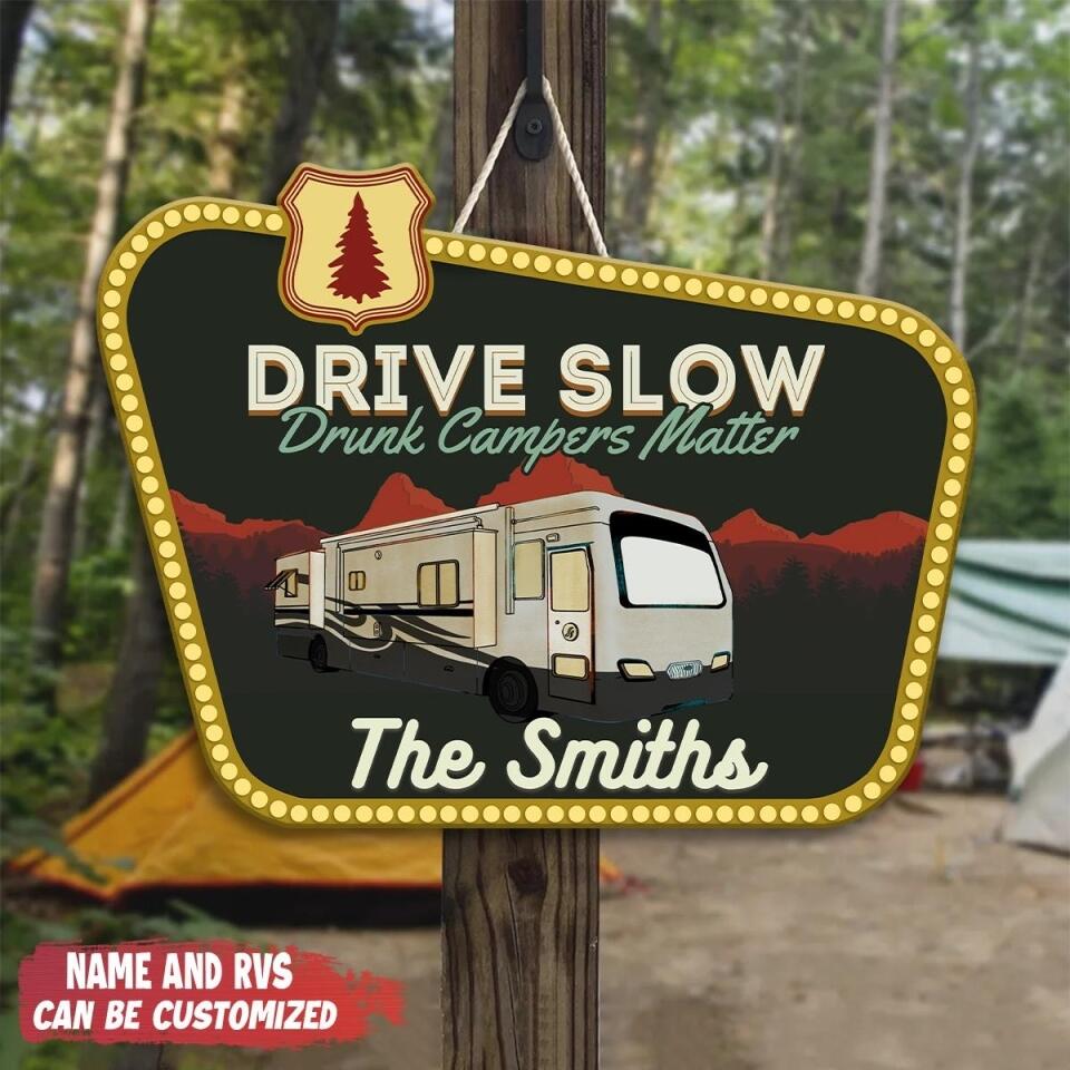 Drunk Camper Matter - Personalized Wooden Door Sign, Custom Family Sign