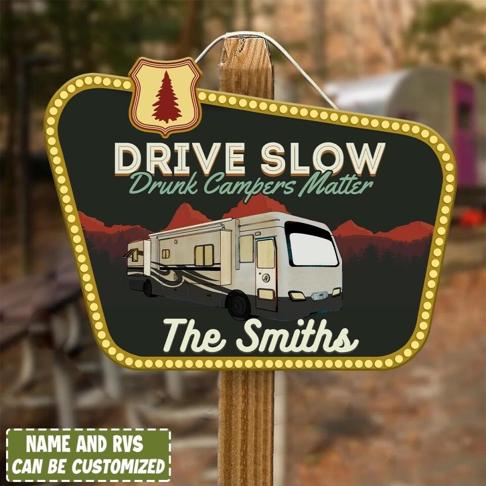 Drunk Camper Matter - Personalized Wooden Door Sign, Custom Family Sign