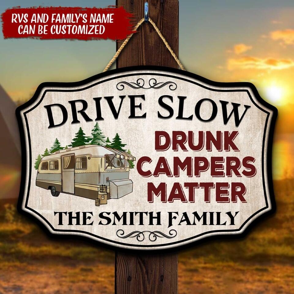 Personalized Camping Drunk Camper Customized Door Sign