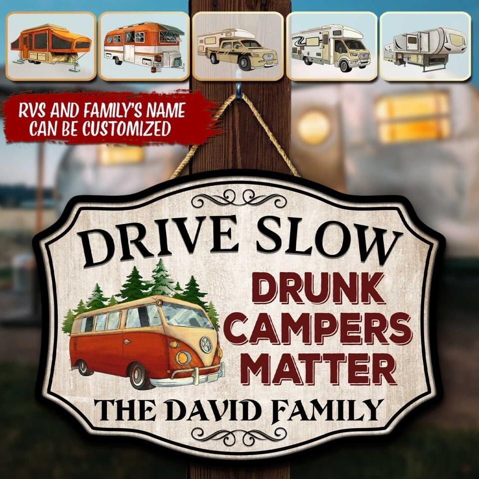 Personalized Camping Drunk Camper Customized Door Sign