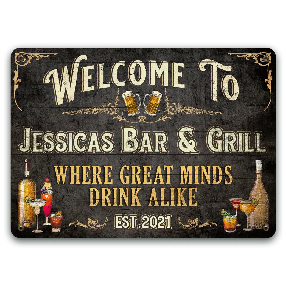 Bar Sign Vintage Black Wood - Personalized Custom Classic Metal Sign