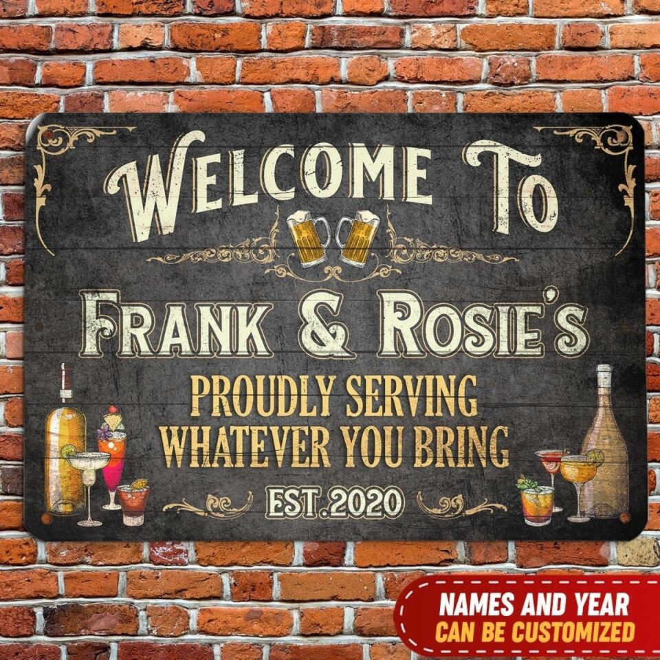 Bar Sign Vintage Black Wood - Personalized Custom Classic Metal Sign