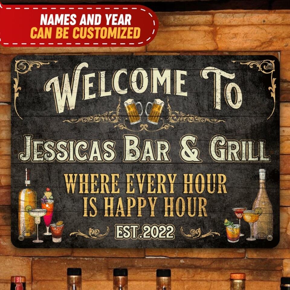 Bar Sign Vintage Black Wood - Personalized Custom Classic Metal Sign