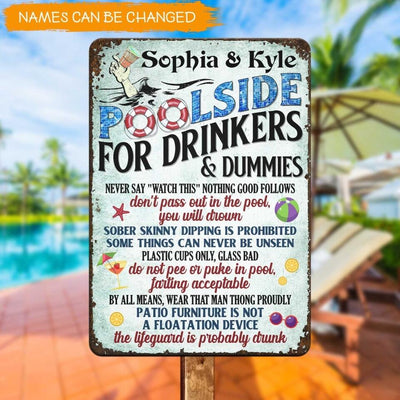 Pool Sign Pool Rules for Drinkers and Dummies - Personalized Metal Sign