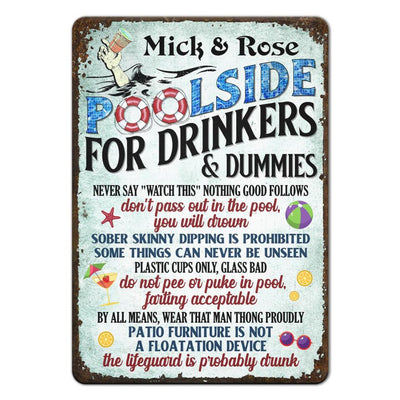 Pool Sign Pool Rules for Drinkers and Dummies - Personalized Metal Sign