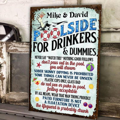 Pool Sign Pool Rules for Drinkers and Dummies - Personalized Metal Sign