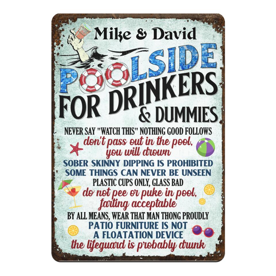 Pool Sign Pool Rules for Drinkers and Dummies - Personalized Metal Sign