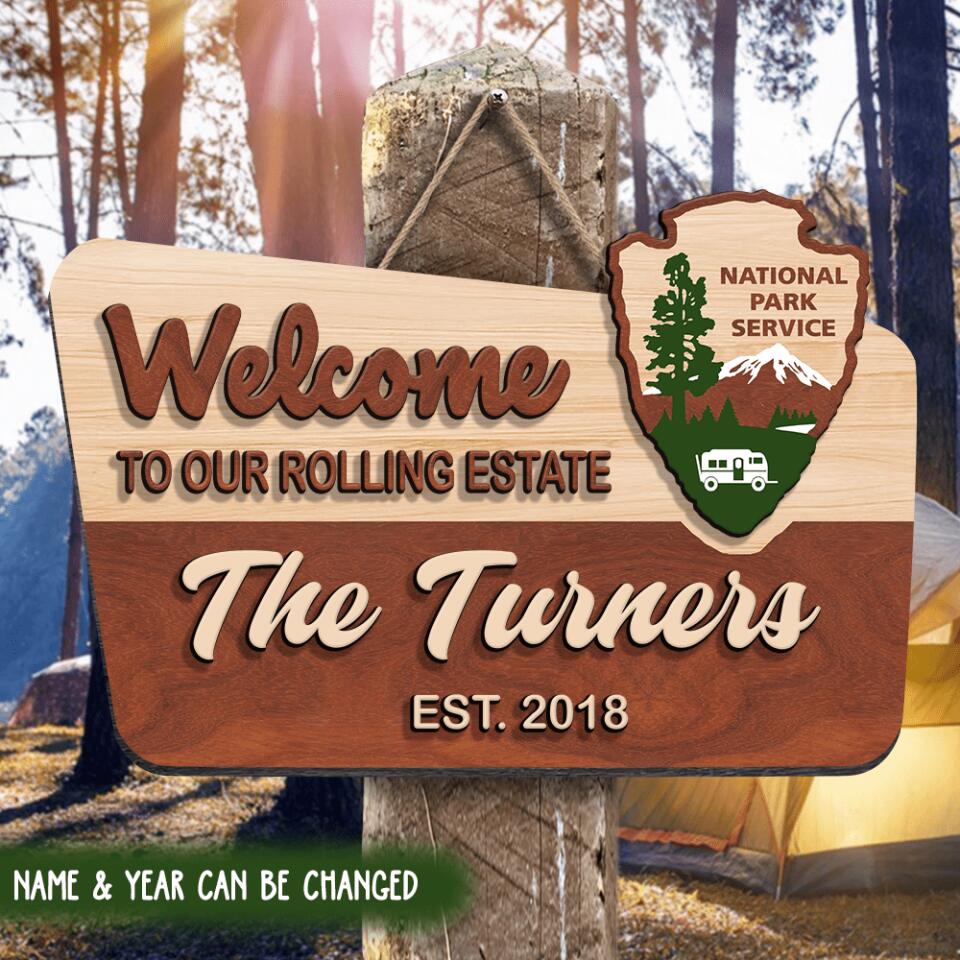 Welcome To Our Rolling Estate - Custom 2 Layer Wooden Door Sign