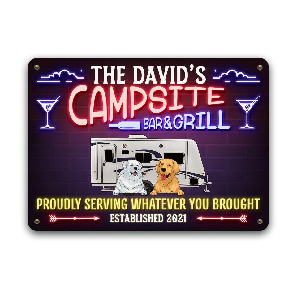 Campsite Bar &amp; Grill - Personalized Metal Sign