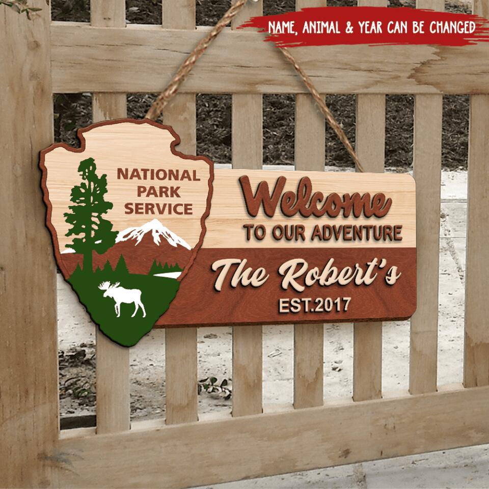 Personalized Wooden Sign 2 Layer, Welcome To Our Adventure National Park