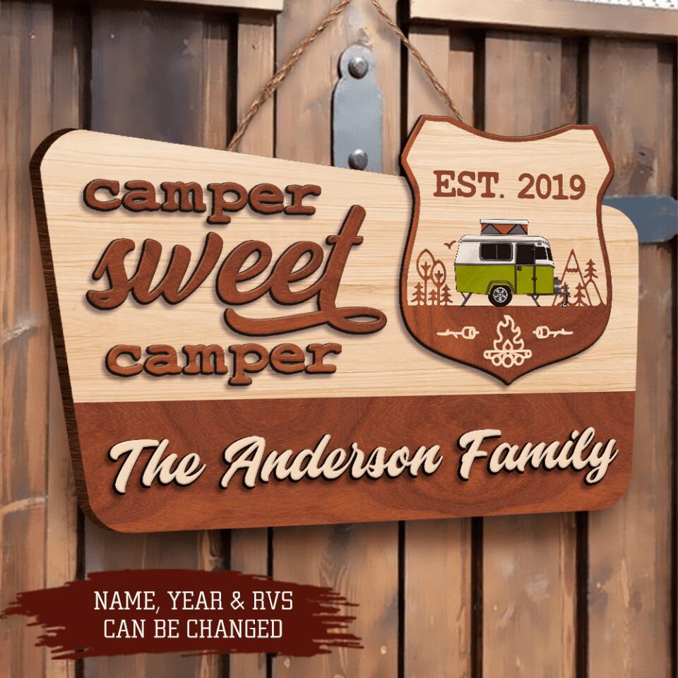 Camper Sweet Camper, Gift For Camping Lover - 2 layer door sign