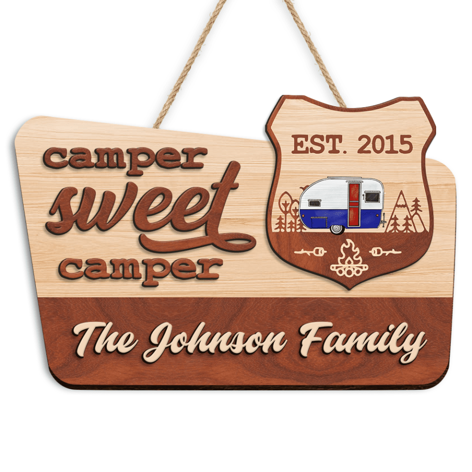 Camper Sweet Camper, Gift For Camping Lover - 2 layer door sign