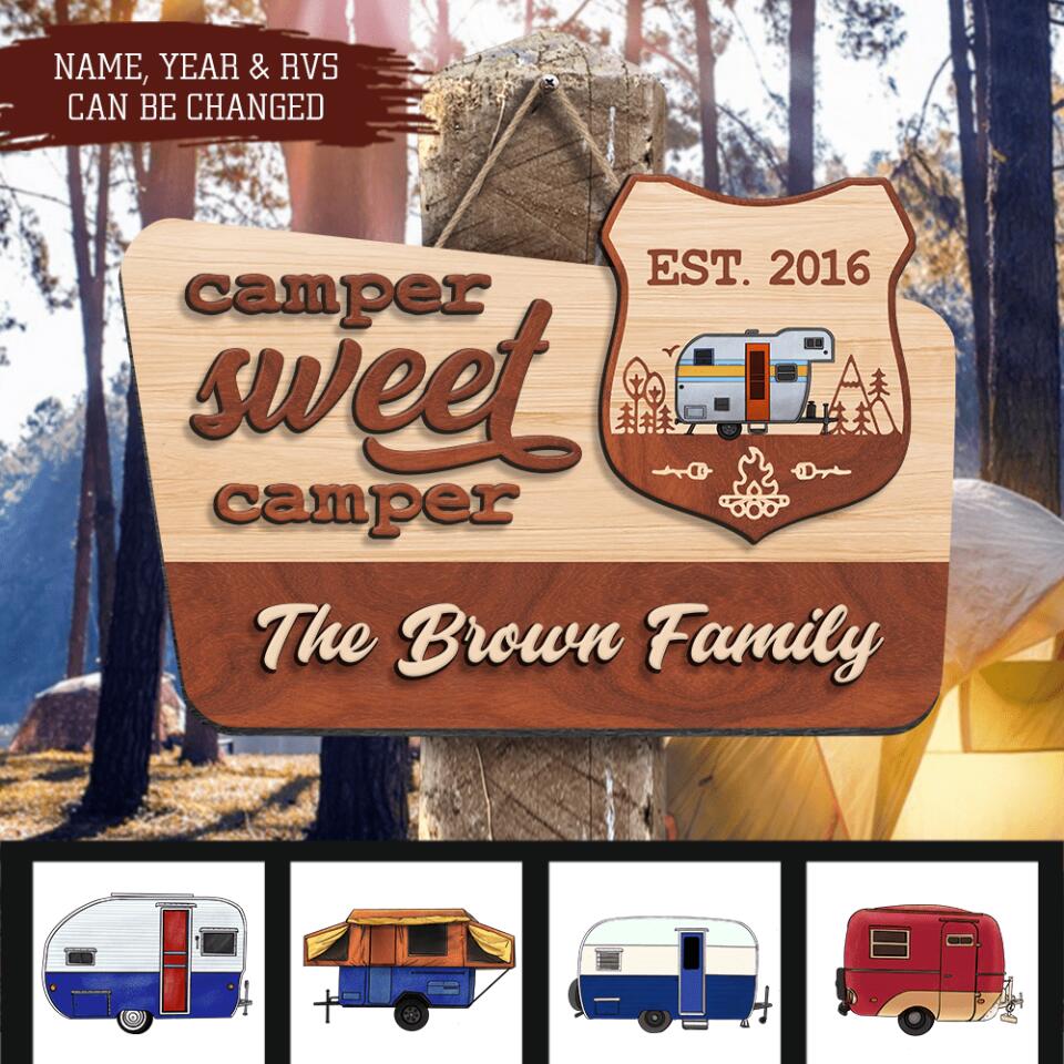 Camper Sweet Camper, Gift For Camping Lover - 2 layer door sign