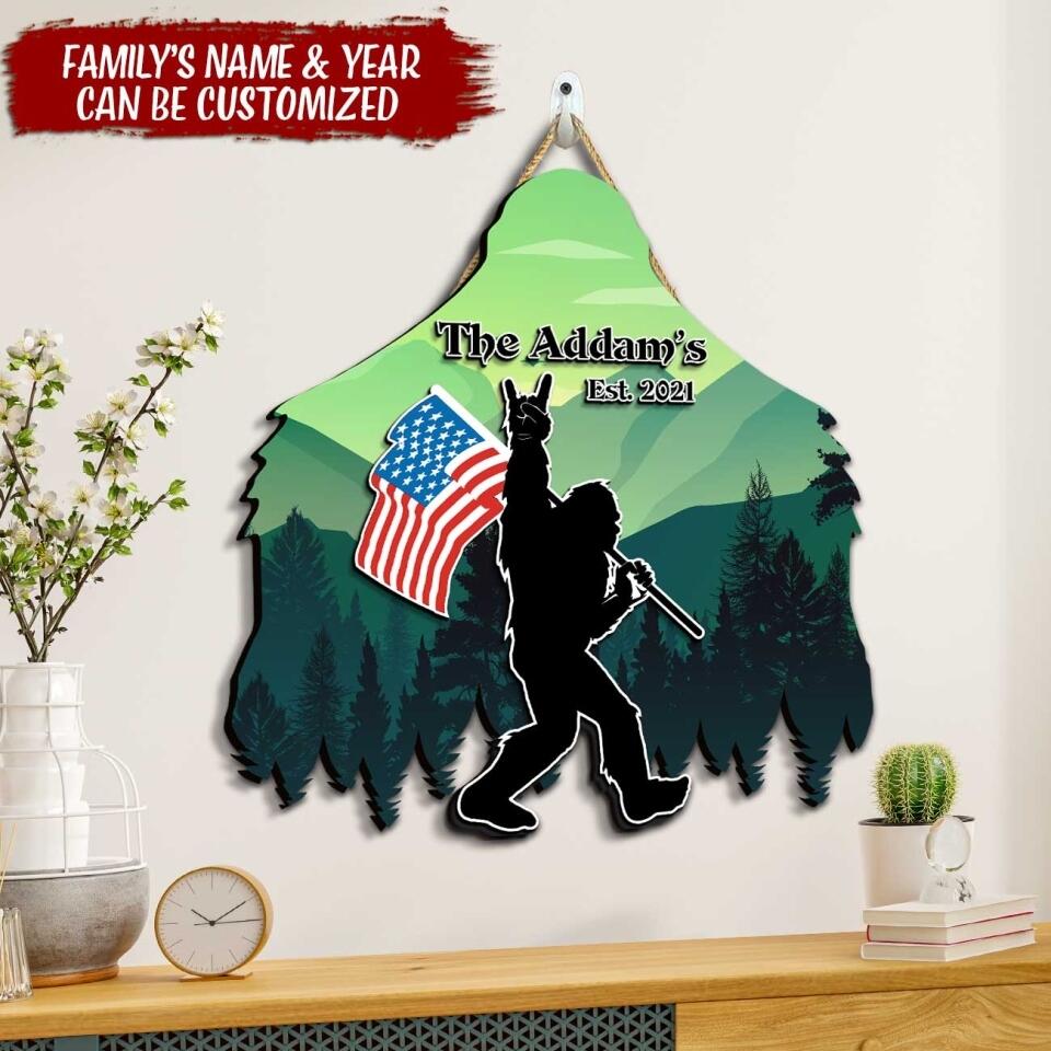 Bigfoot DoorSign, Gift For Camping Lover - Personalized Wooden 2 Layer