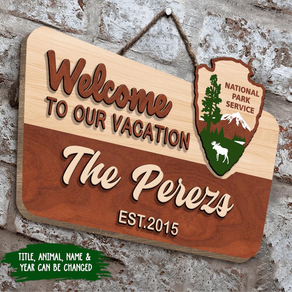 Welcome To Our Custom Title, Gift For Camping Lover - Personalized Wooden Sign 2 Layer