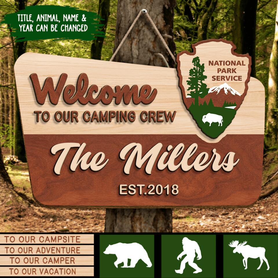 Welcome To Our Custom Title, Gift For Camping Lover - Personalized Wooden Sign 2 Layer