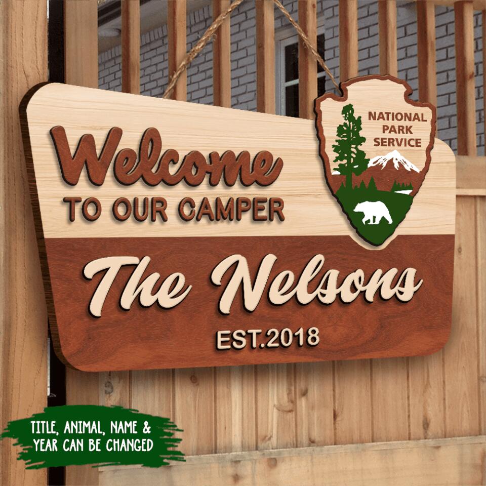 Welcome To Our Custom Title, Gift For Camping Lover - Personalized Wooden Sign 2 Layer