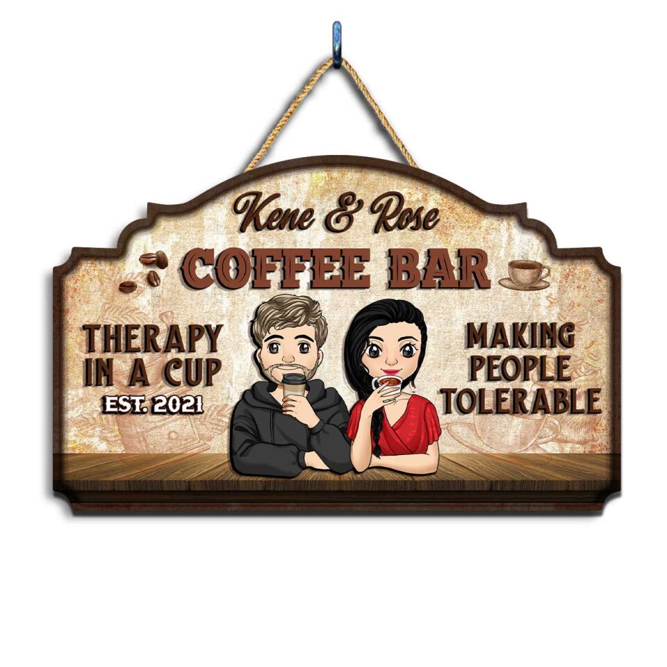 Coffee Bar Therapy In A Cup Making People Tolerable - Personalized Wooden Sign 2 Layer