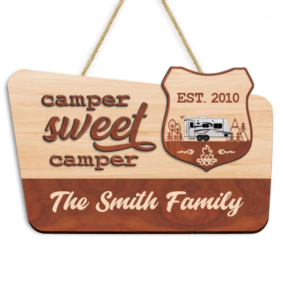 Camper Sweet Camper, Gift For Camping Lover - 2 layer door sign