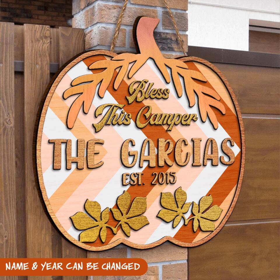 Bless This Camper Thankful Pumpkin - Custom 2 Layer Door Sign