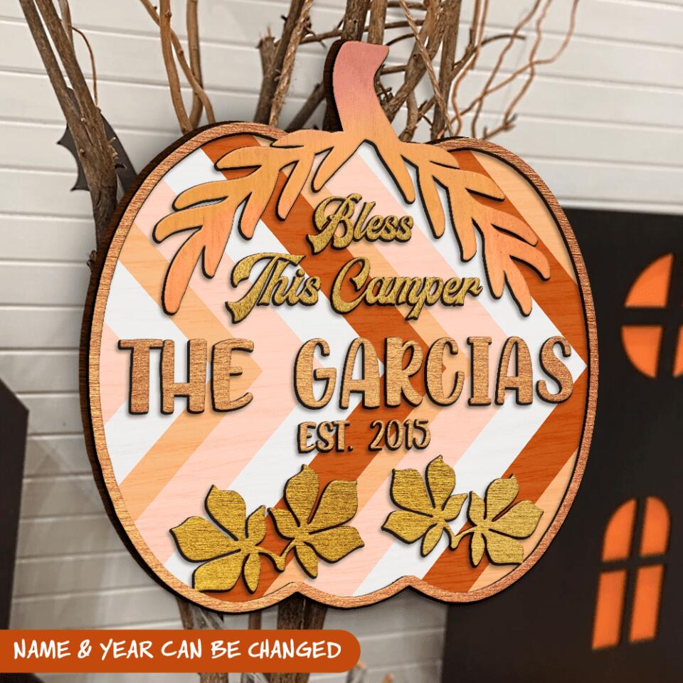 Bless This Camper Thankful Pumpkin - Custom 2 Layer Door Sign