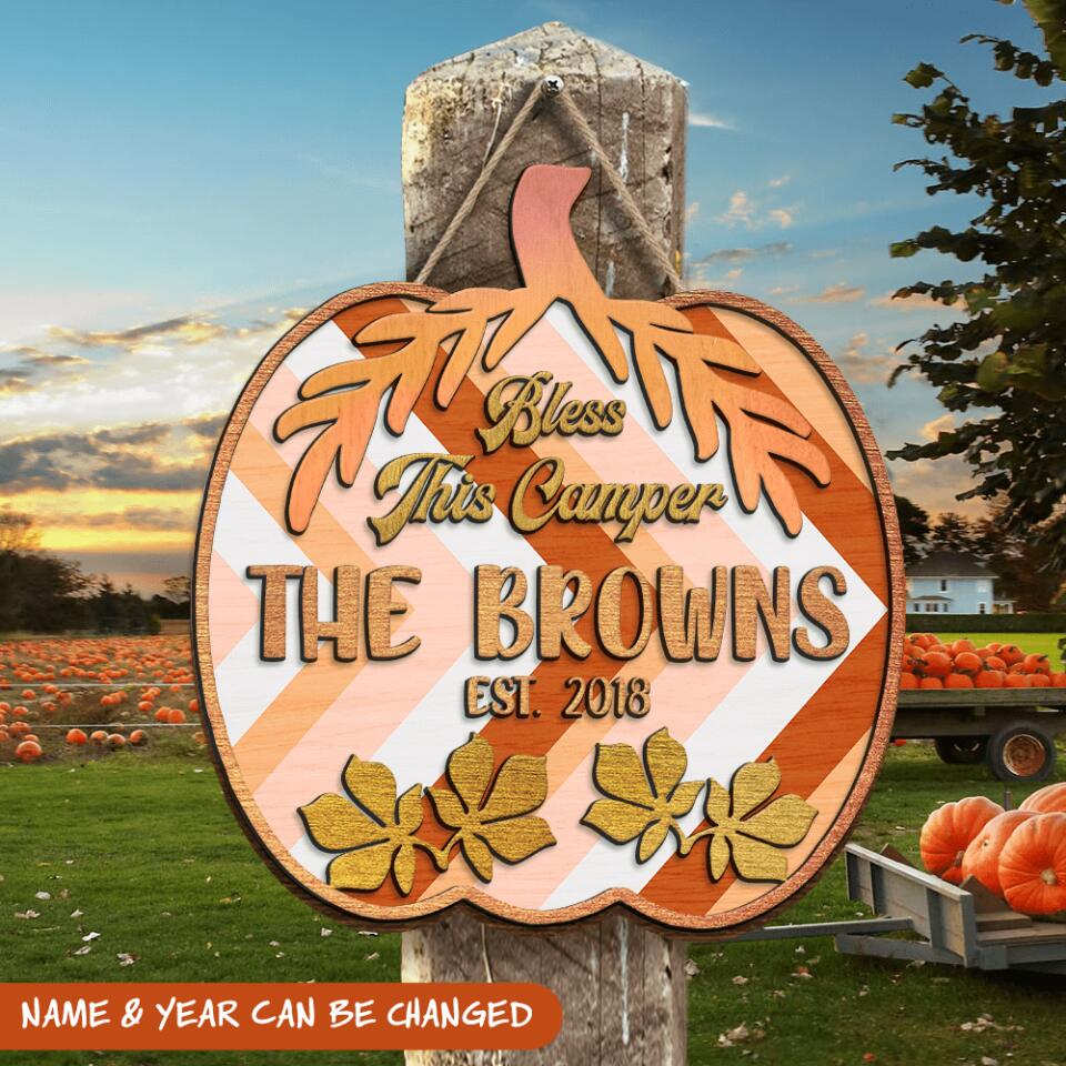 Bless This Camper Thankful Pumpkin - Custom 2 Layer Door Sign