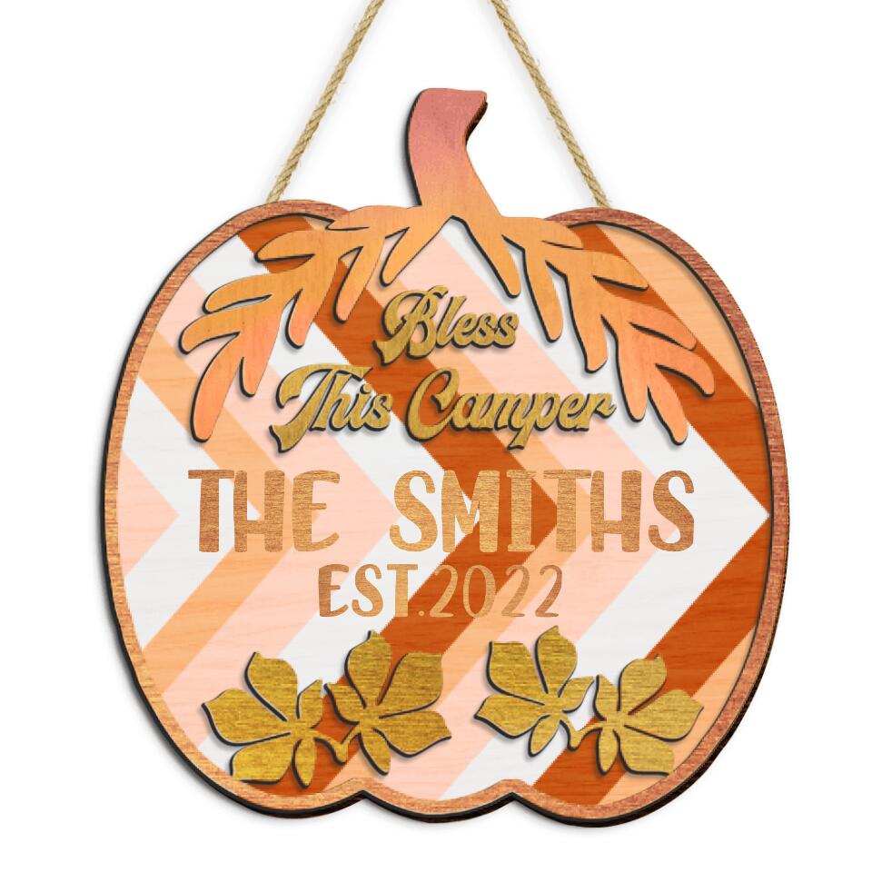 Bless This Camper Thankful Pumpkin - Custom 2 Layer Door Sign