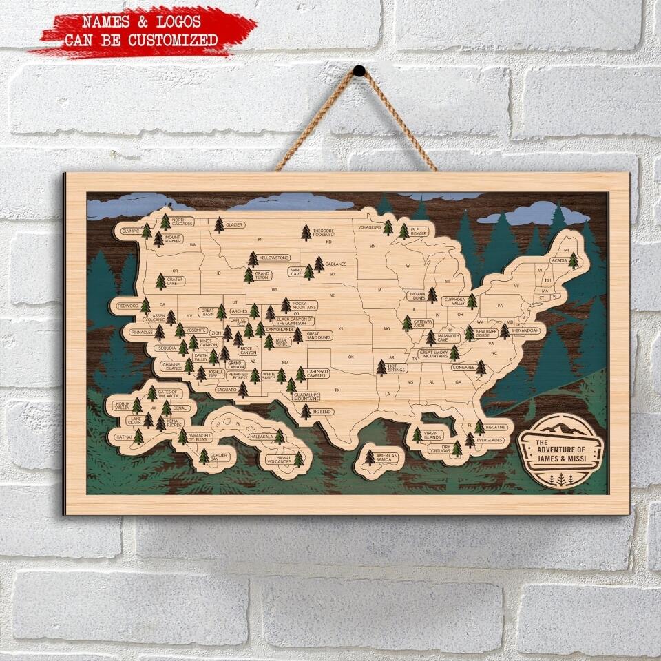 National Parks Map - Personalized Wooden Sign 2 Layer