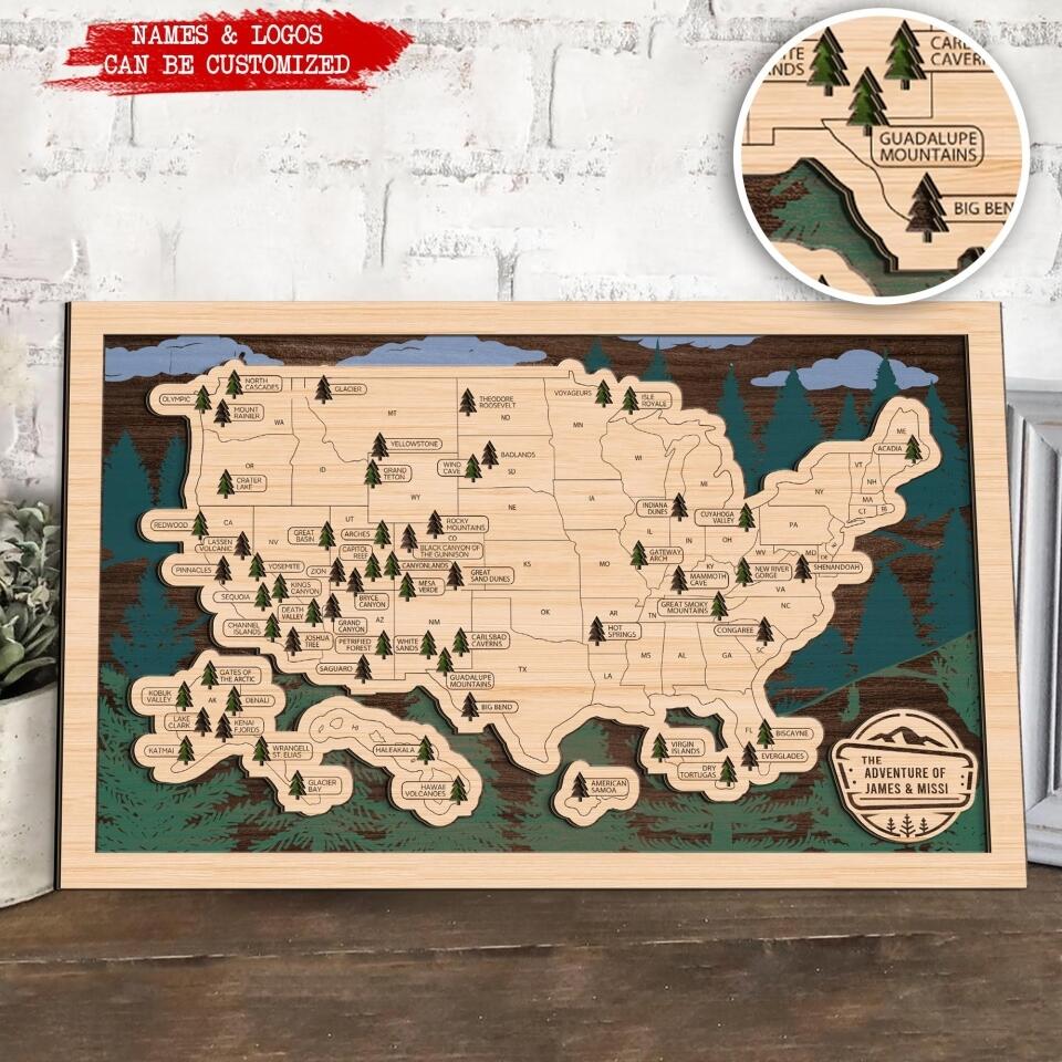 National Parks Map - Personalized Wooden Sign 2 Layer
