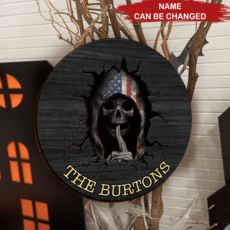 Shhh Skull Halloween - Personalized 2 Layer Wooden Door Sign