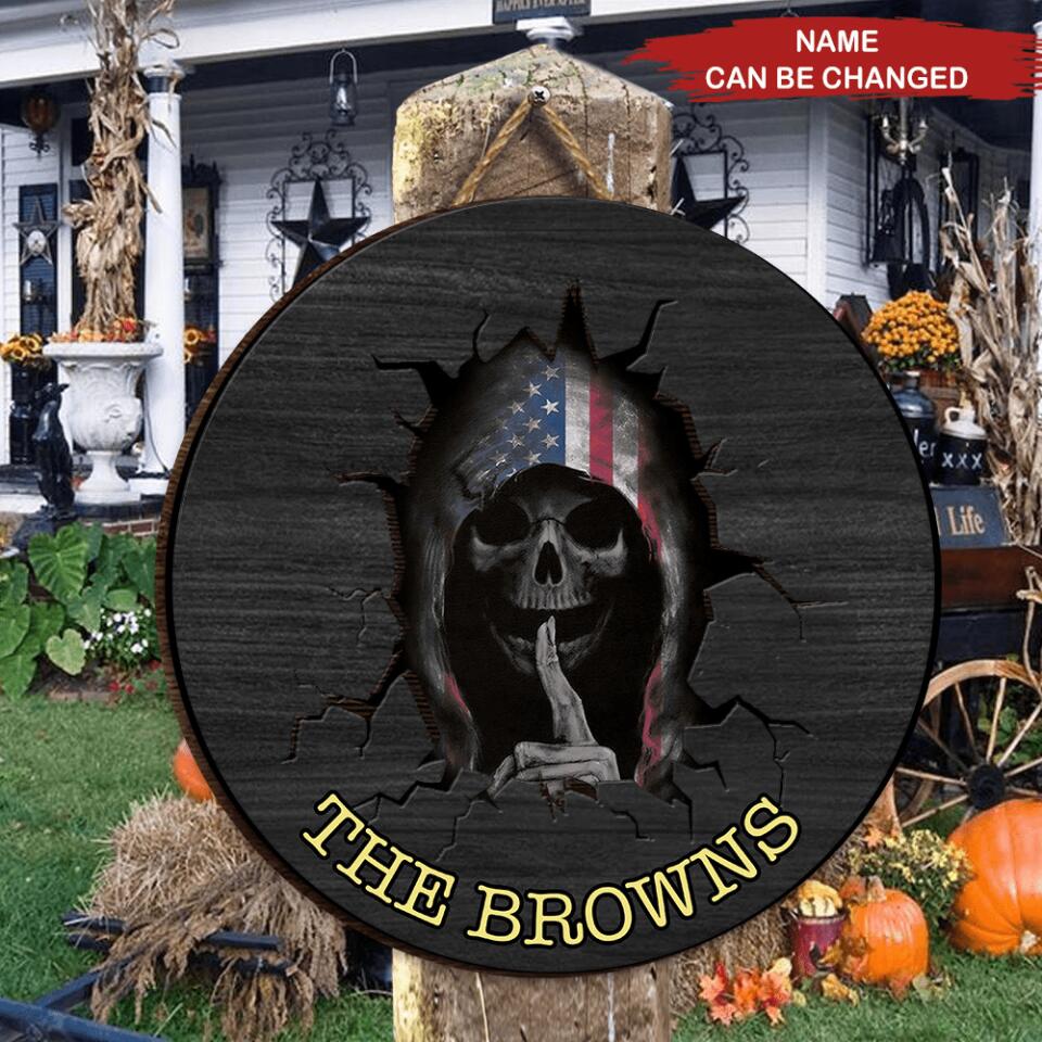 Shhh Skull Halloween - Personalized 2 Layer Wooden Door Sign