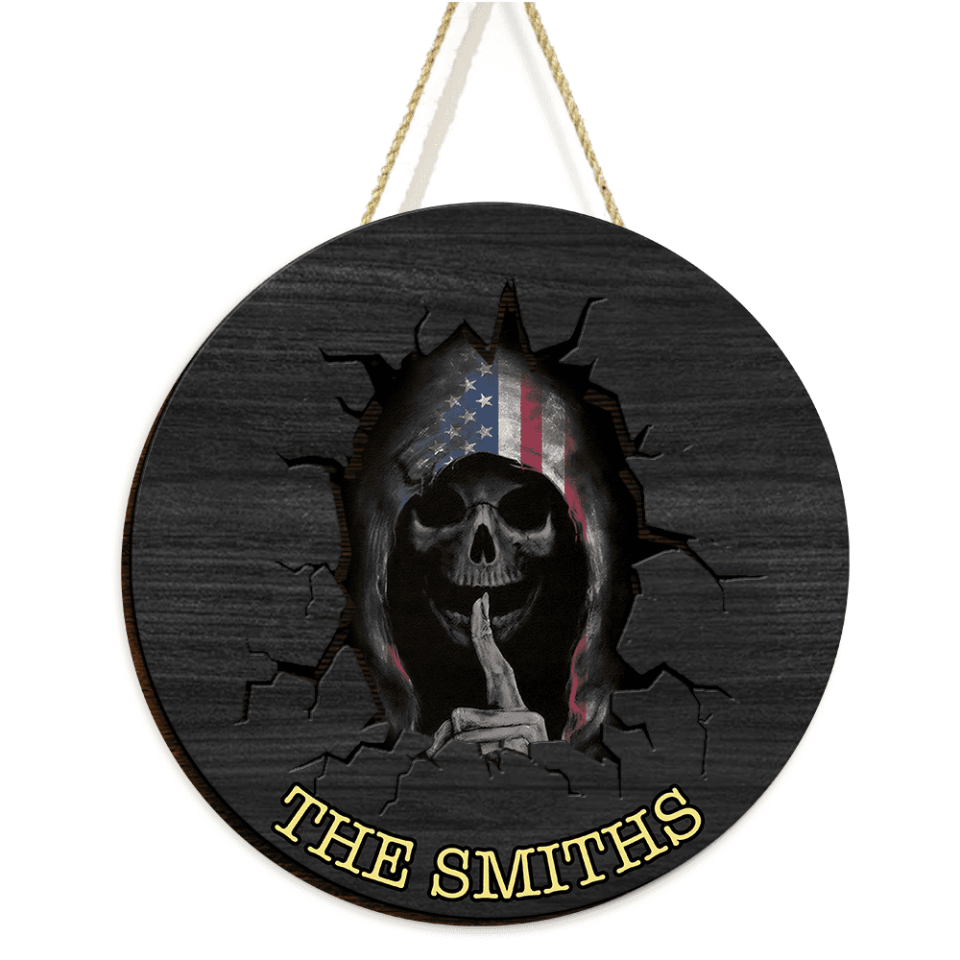 Shhh Skull Halloween - Personalized 2 Layer Wooden Door Sign