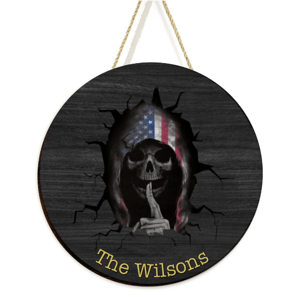 Shhh Skull Halloween - Personalized 2 Layer Wooden Door Sign