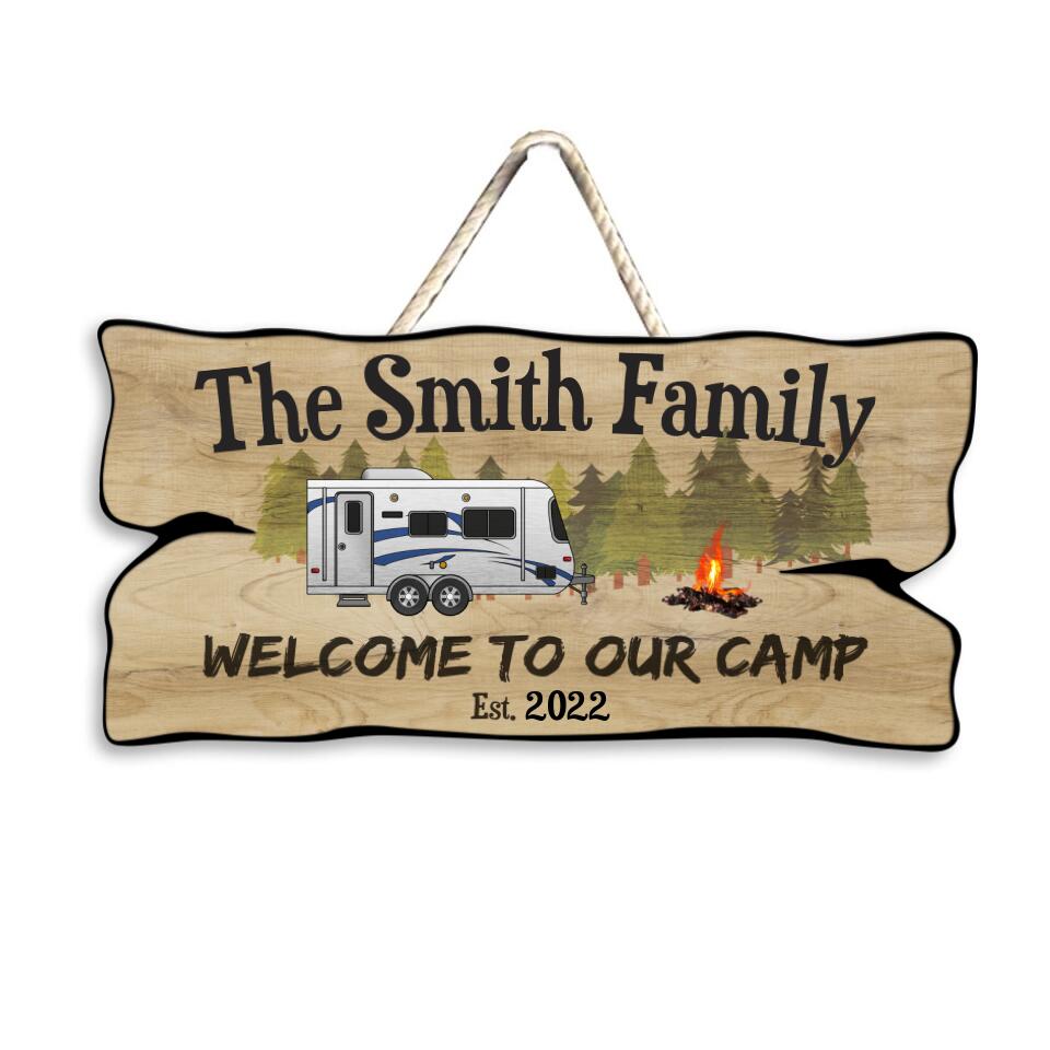 Welcome To Our Camp - Personalized 2 layer Wooden Door Sign