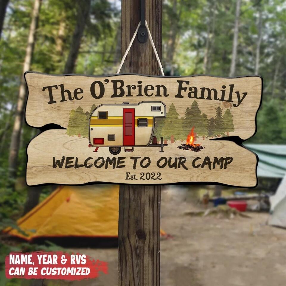 Welcome To Our Camp - Personalized 2 layer Wooden Door Sign