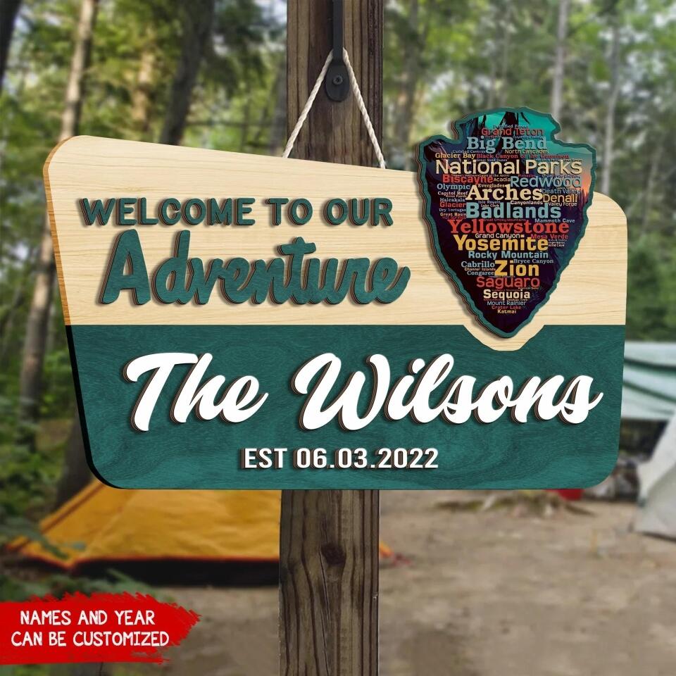 Name Of National Park In Welcome Sign - Custom 2 Layer Door Sign For Campers