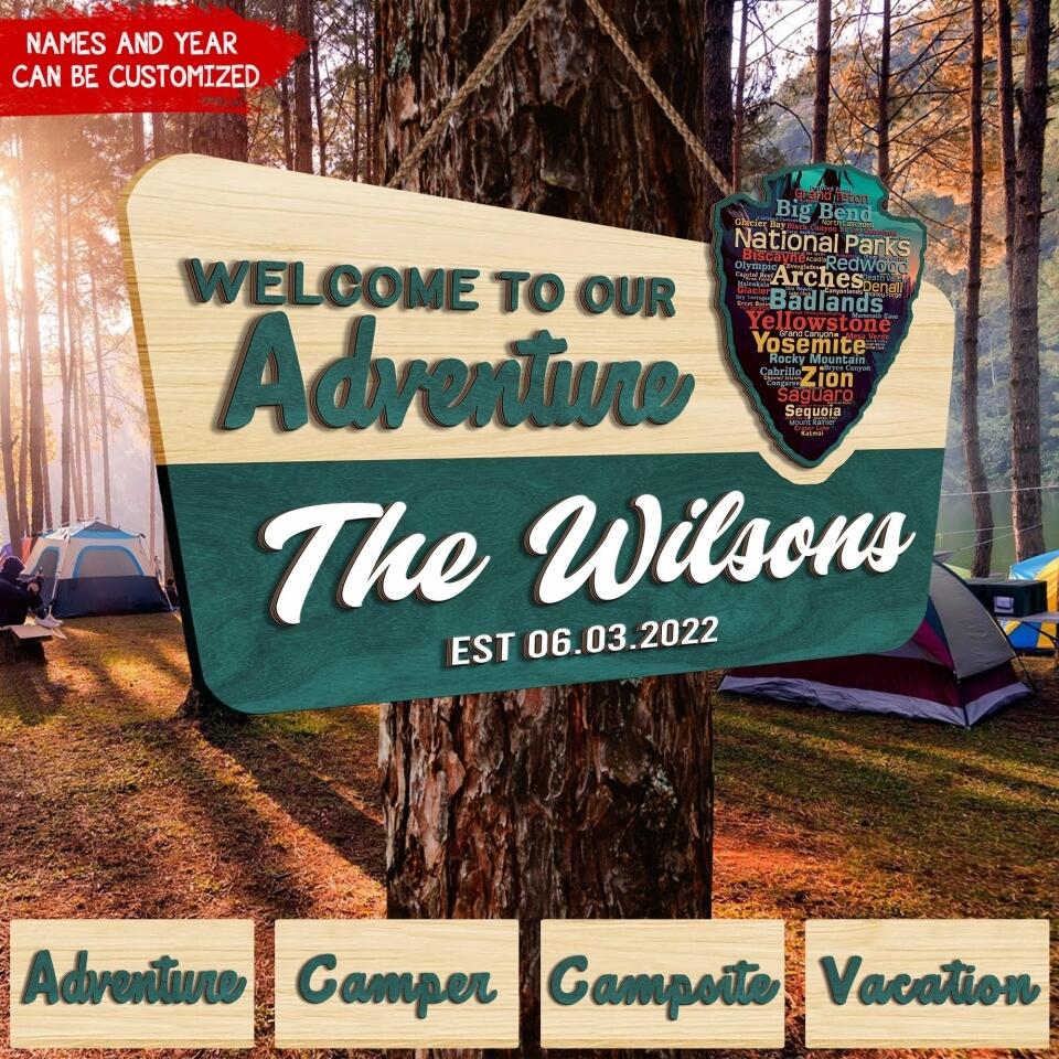 Name Of National Park In Welcome Sign - Custom 2 Layer Door Sign For Campers