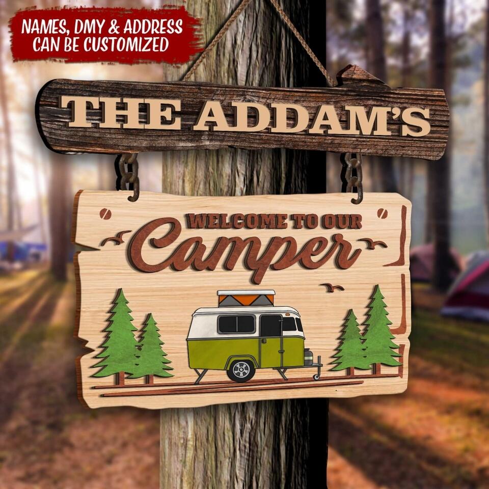 Two Layer Wooden, Welcome To Our Camper, Gift For Camping Lover