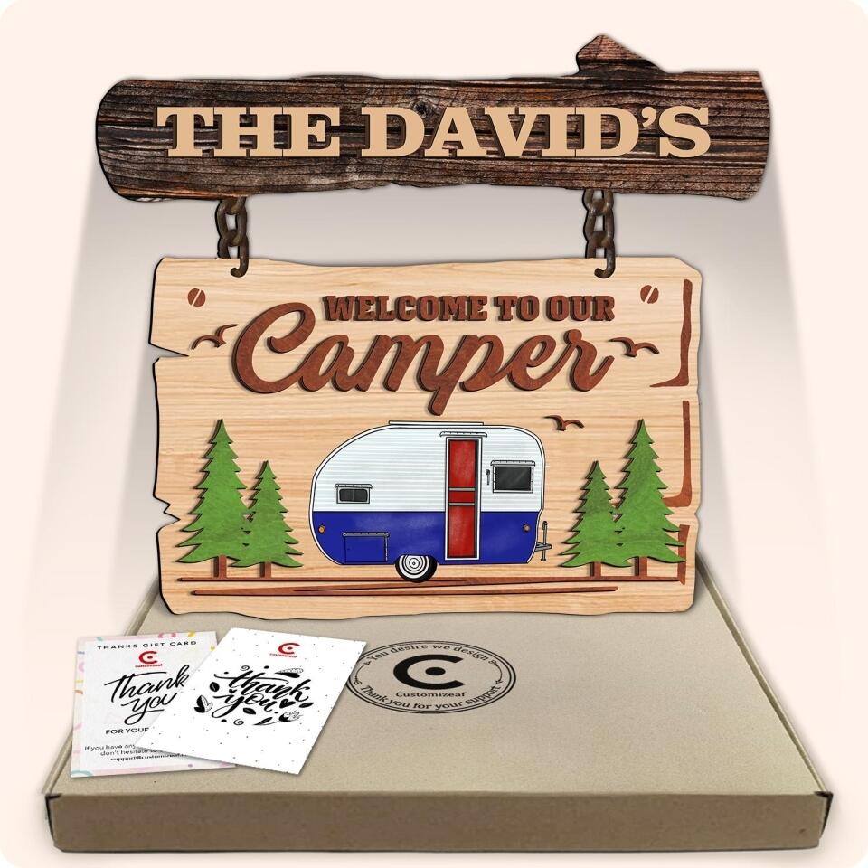 Two Layer Wooden, Welcome To Our Camper, Gift For Camping Lover