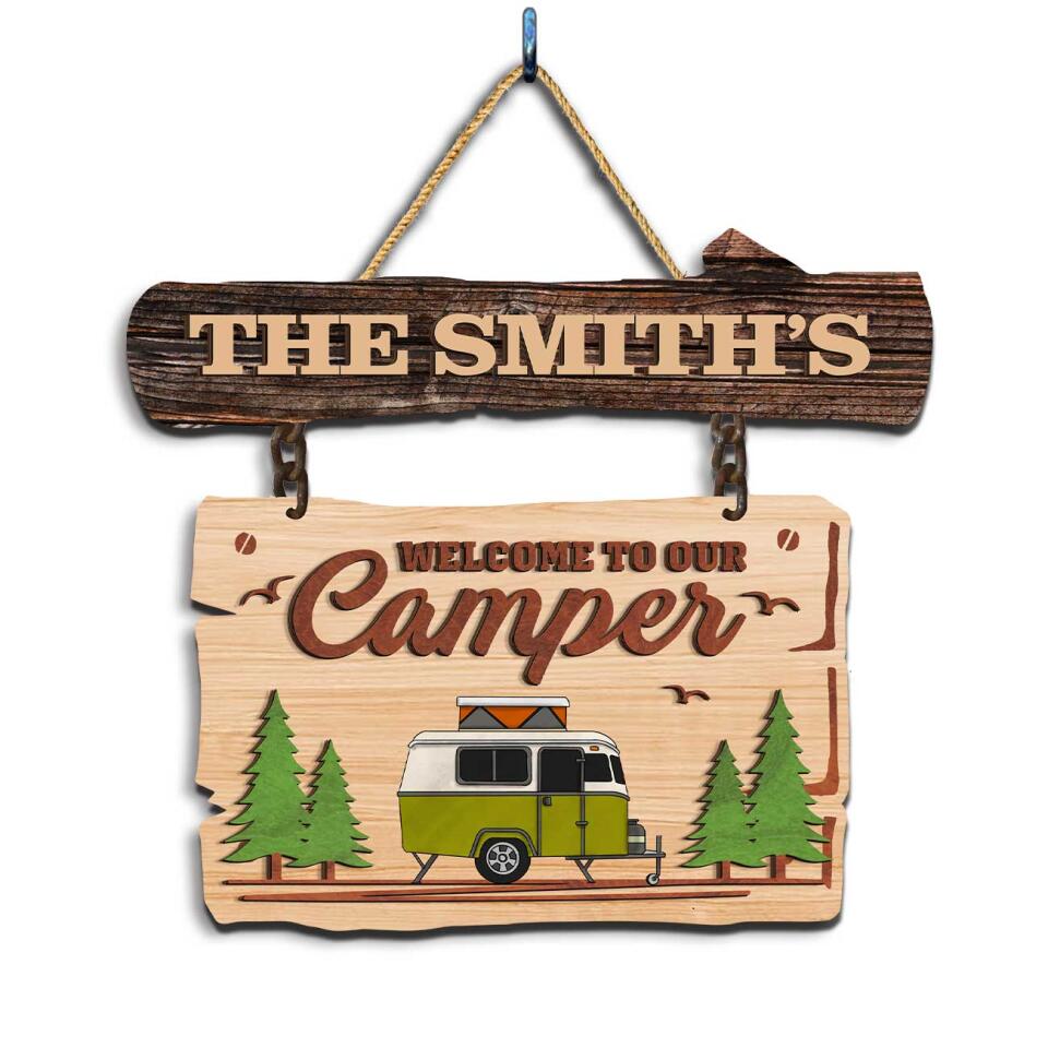 Two Layer Wooden, Welcome To Our Camper, Gift For Camping Lover